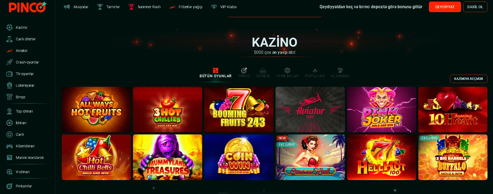 Ən populyar Pinco slot oyunları